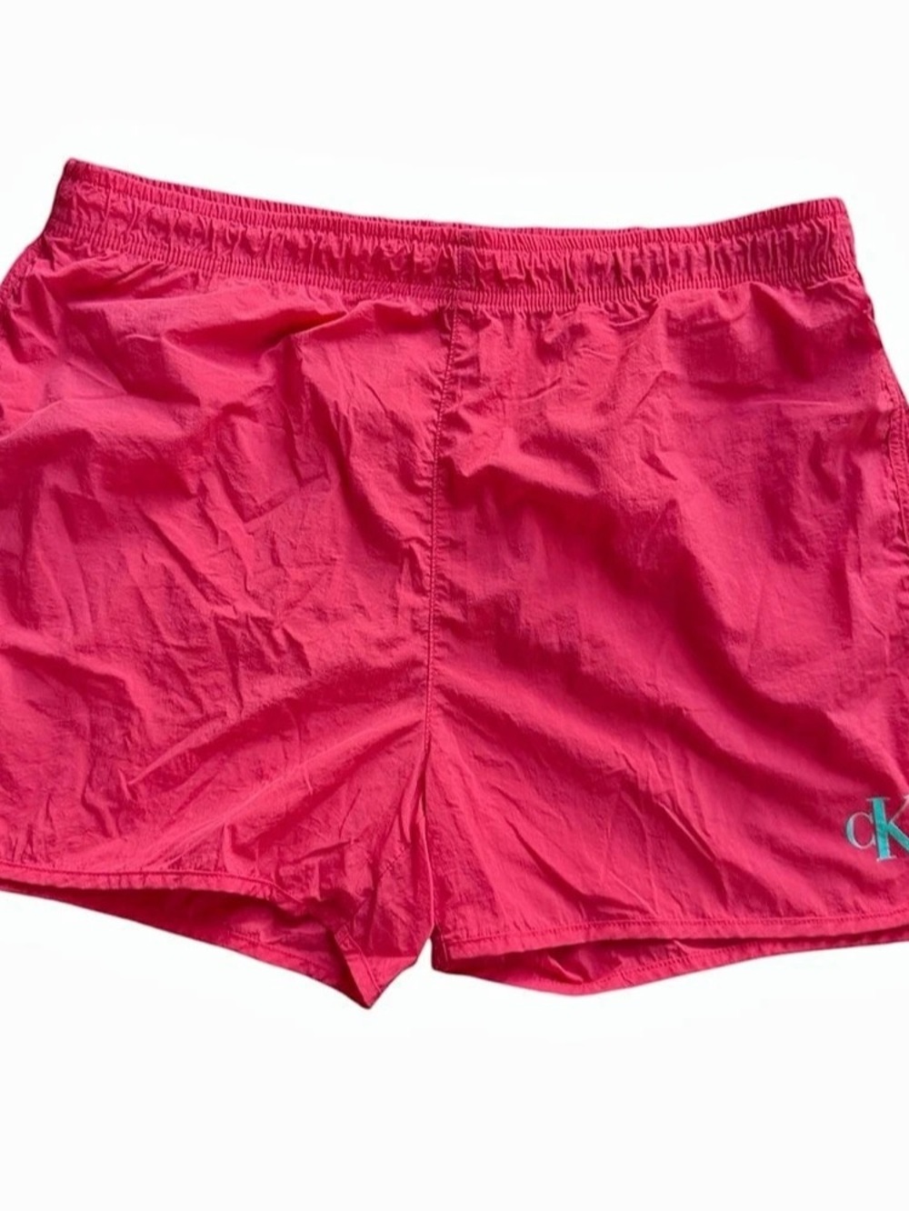 Calvin Klein Logo Swim Trunks Men's Athletic Shorts Coral Waist XL